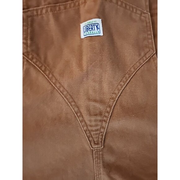 Rare Liberty Mens 36x30 Overalls Khaki Brown Denim Bibs USA  Carpenter Cotton - Picture 6 of 6